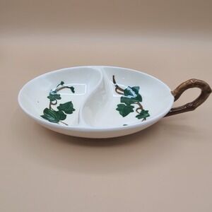 Vtg Metlox Poppytrail California Ivy Handled Divided Dish Green White USA 9"